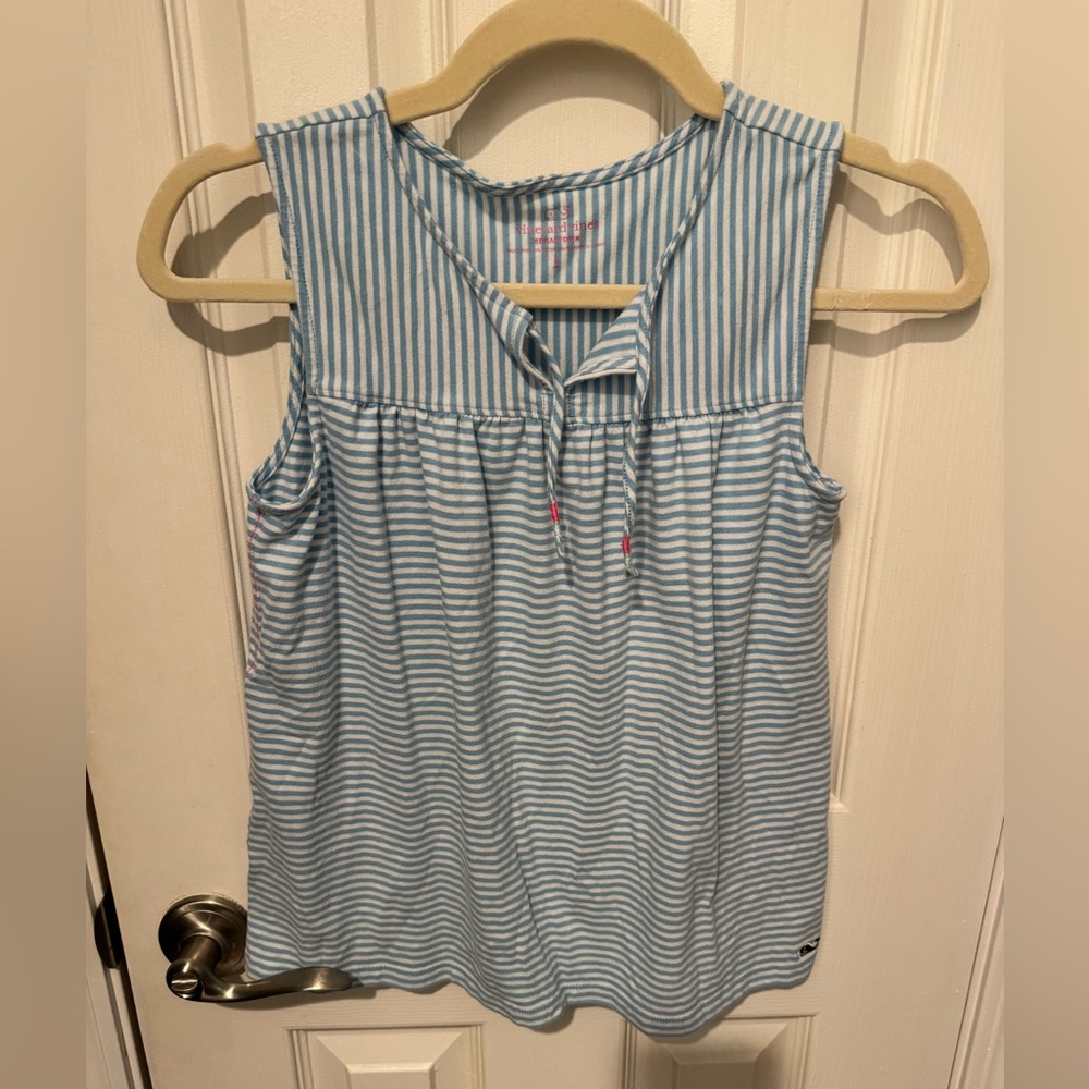 Girls Vineyard Vines Light Blue and White Striped Tank Top